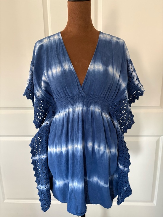 Seaspice Other - Blue Tie-Dye V-Neck Crochet Sleeve Dress - resort ware / coverup - S